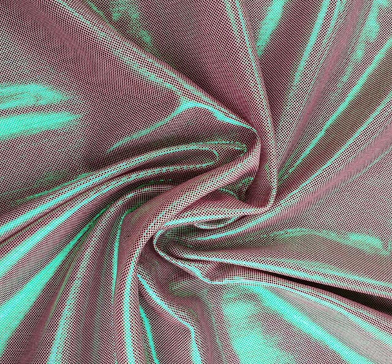 1 Yard Computer Foil Fabric Pink/Green 100% Polyester, Lightweight Apparel Fabric 44/45" Width